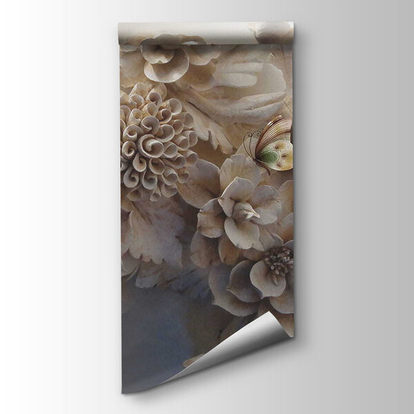 Group of white flowers and butterflies