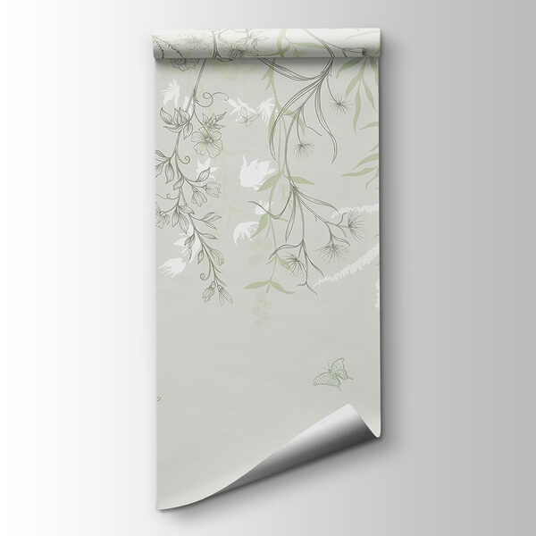 Serene botanical illustration with butterflies