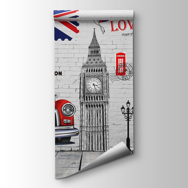 Red bus and a red bus painted on a wall