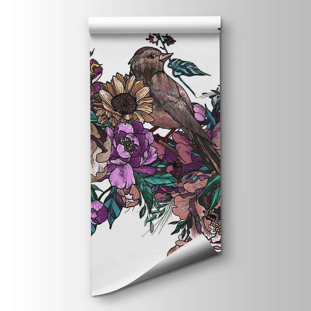 Bird sitting on a bouquet of flowers