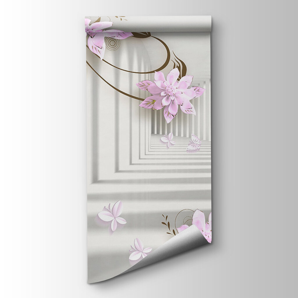 Wallpaper with flowers and swirls