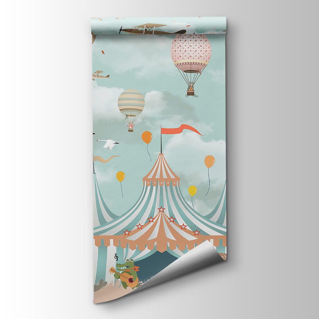 Circus tent with hot air balloons and birds Circus tent with hot air balloons and birds