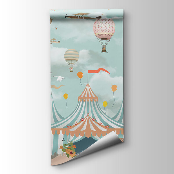 Circus tent with hot air balloons and birds Circus tent with hot air balloons and birds