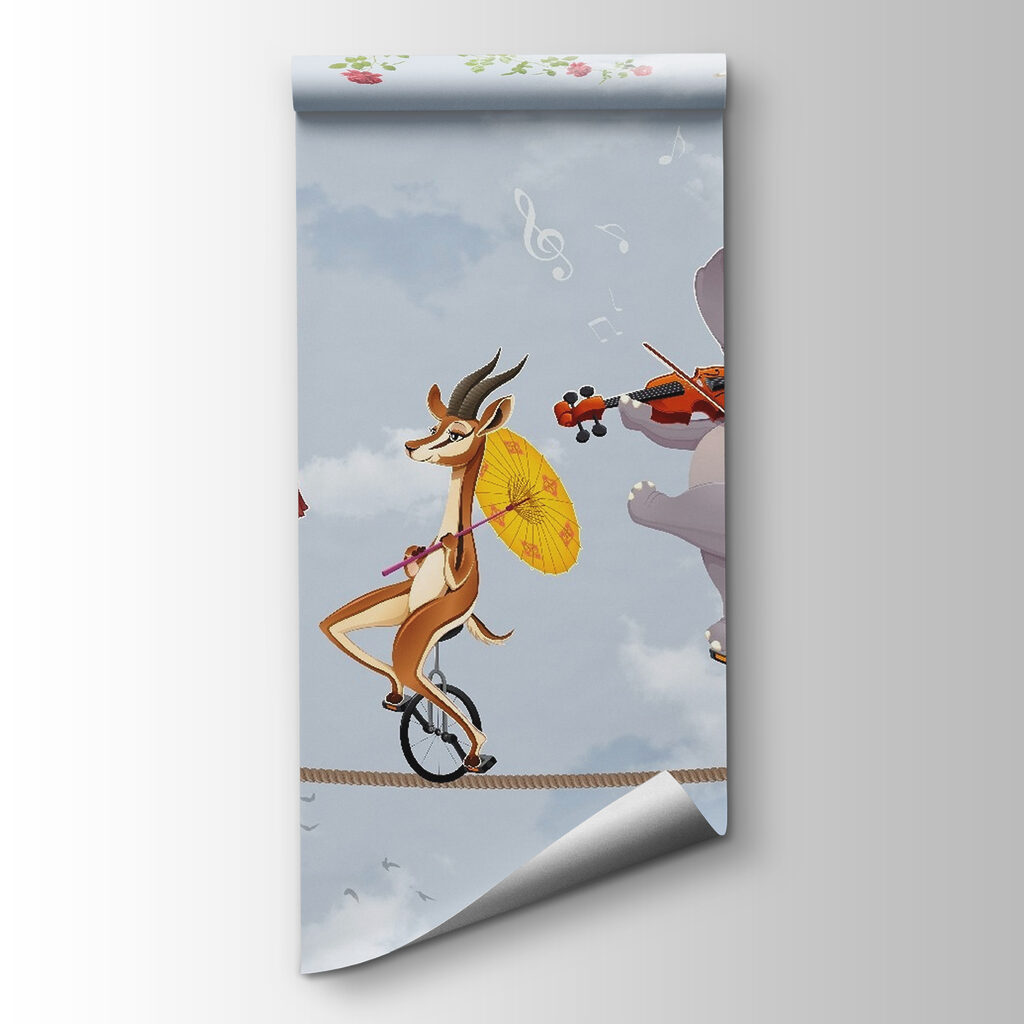 Group of animals riding unicycle