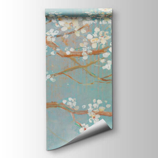 Painting of a tree branch with white flowers Painting of a tree branch with white flowers