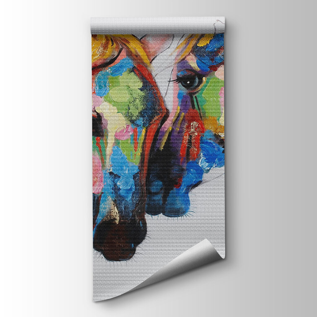 Painting of horses with colorful paint on them