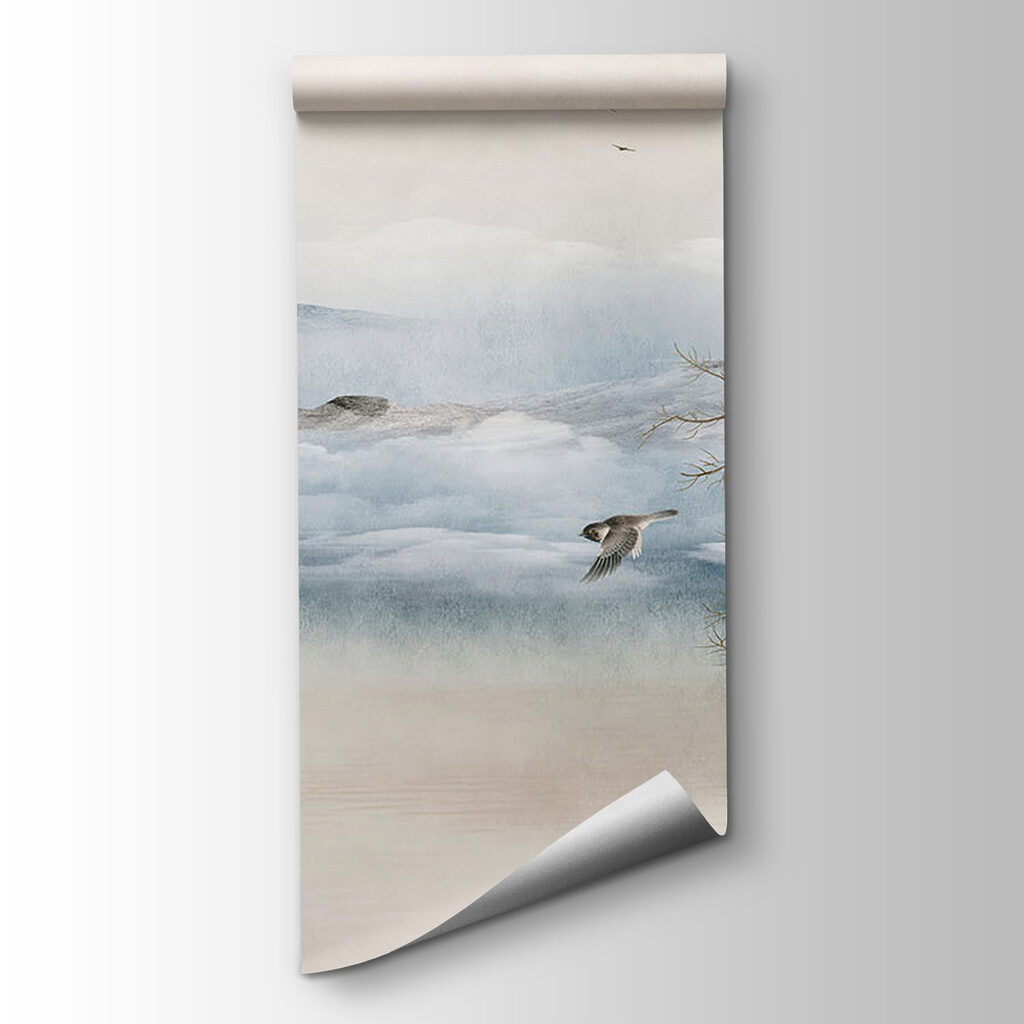 Birds flying over a snowy landscape