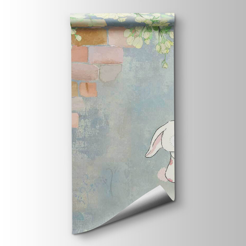 Cartoon rabbit and a house with flowers