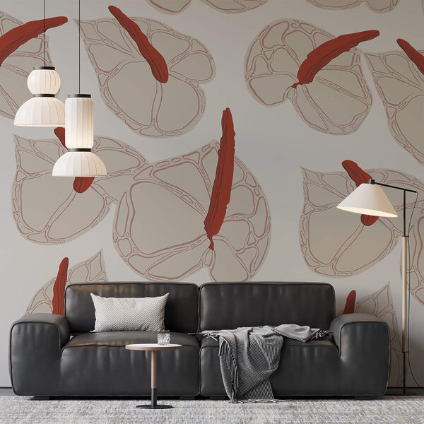 Fotobehang Fotobehang Bloemenpatroon op een witte achtergrond (Artikelnummer: t00406)