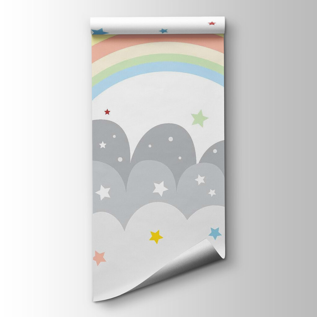 Rainbow and clouds with sun and stars