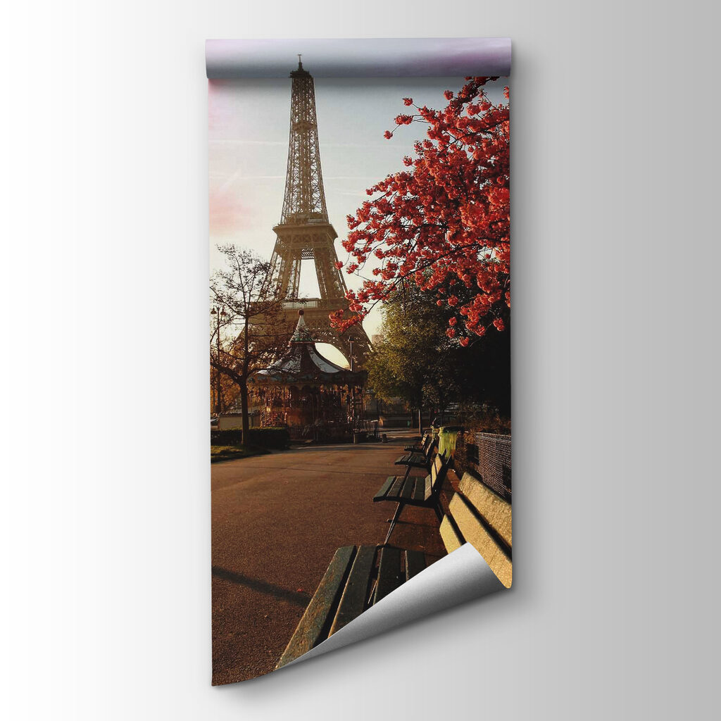 Park with benches and a tower