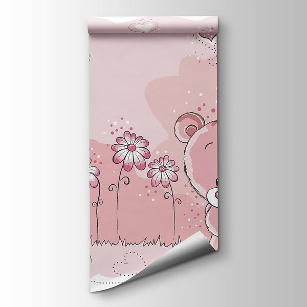 Pink teddy bear with flowers