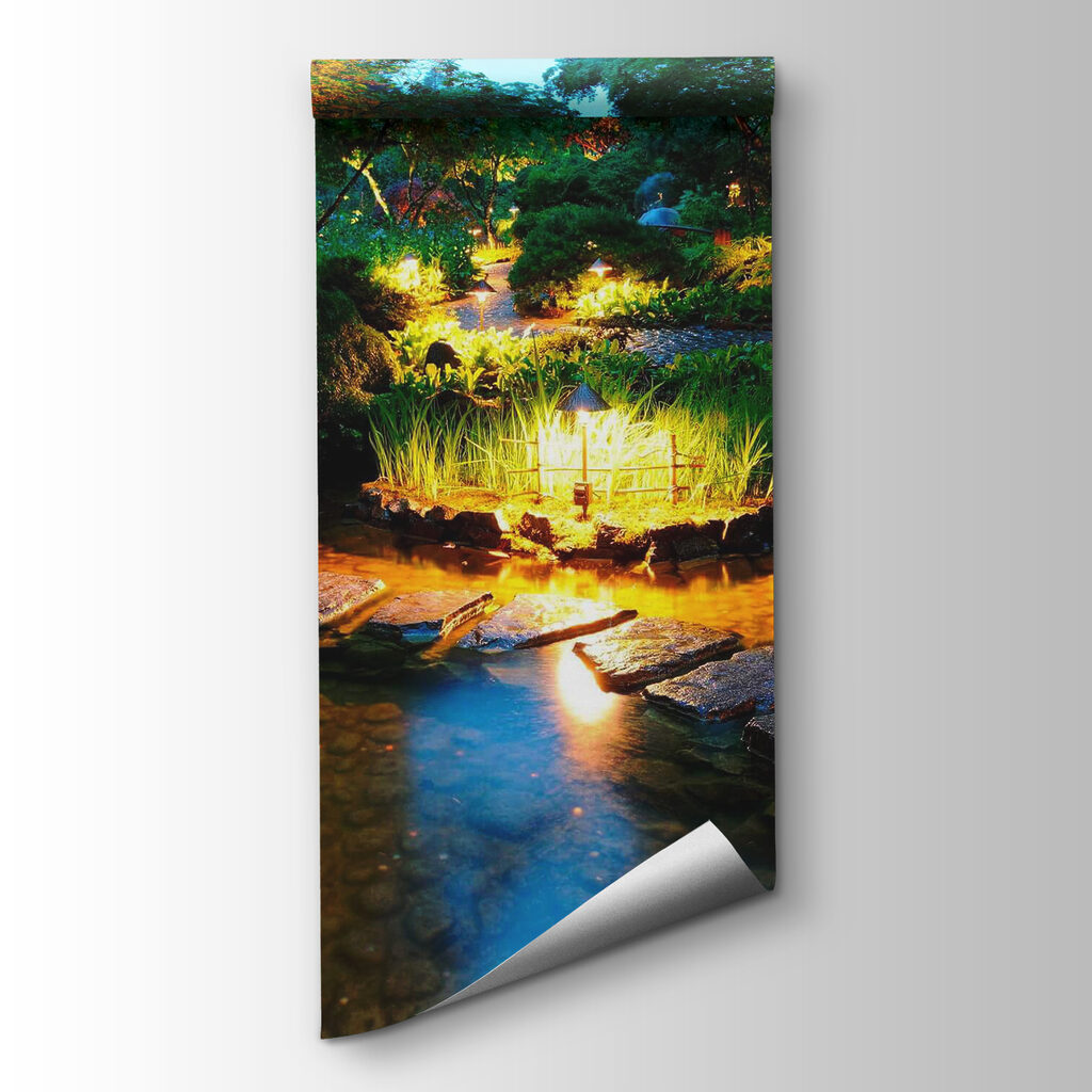 Stone path in a pond with lights Stone path in a pond with lights