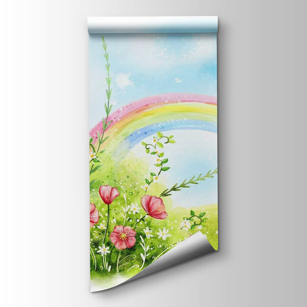 Rainbow and flowers in a green field Rainbow and flowers in a green field