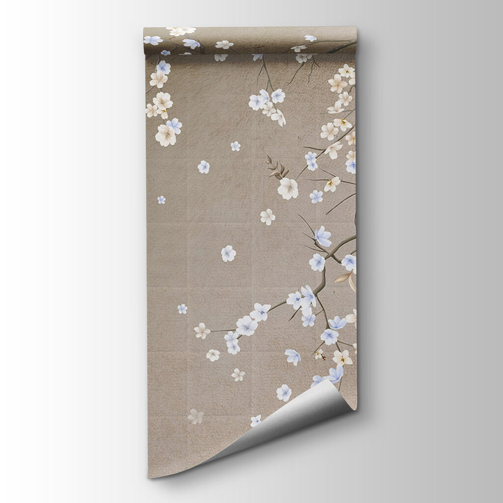 Tree branch with white and blue flowers Tree branch with white and blue flowers