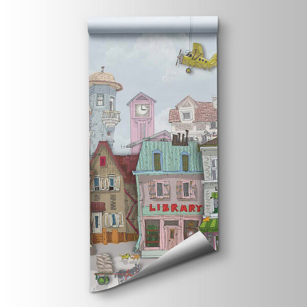 Group of buildings with cars and airplanes Group of buildings with cars and airplanes