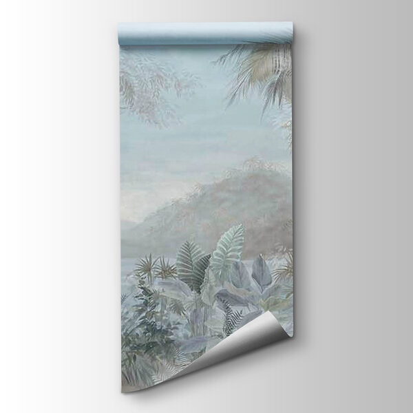 Painting of a landscape with trees and plants Painting of a landscape with trees and plants