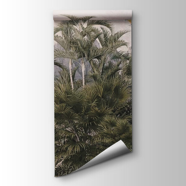 Tropical forest with palm trees and a bird flying Tropical forest with palm trees and a bird flying