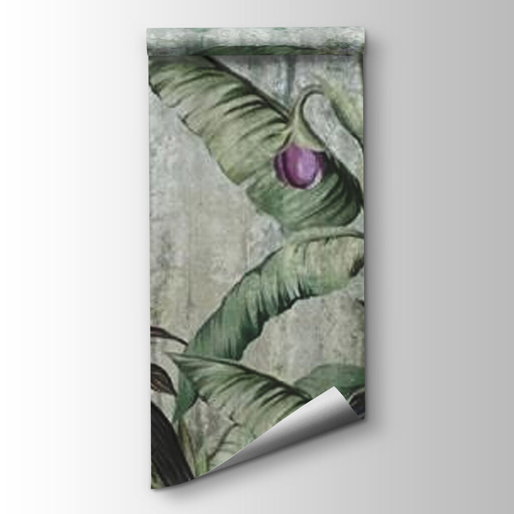 Wallpaper with a banana tree and flowers