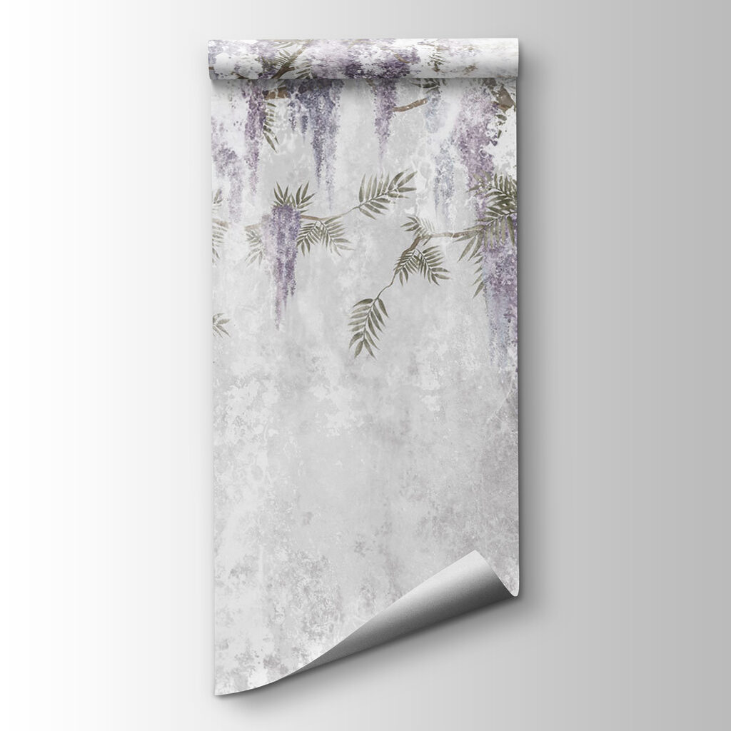 White wall with purple flowers
