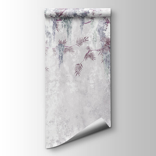 A white wall with purple flowers