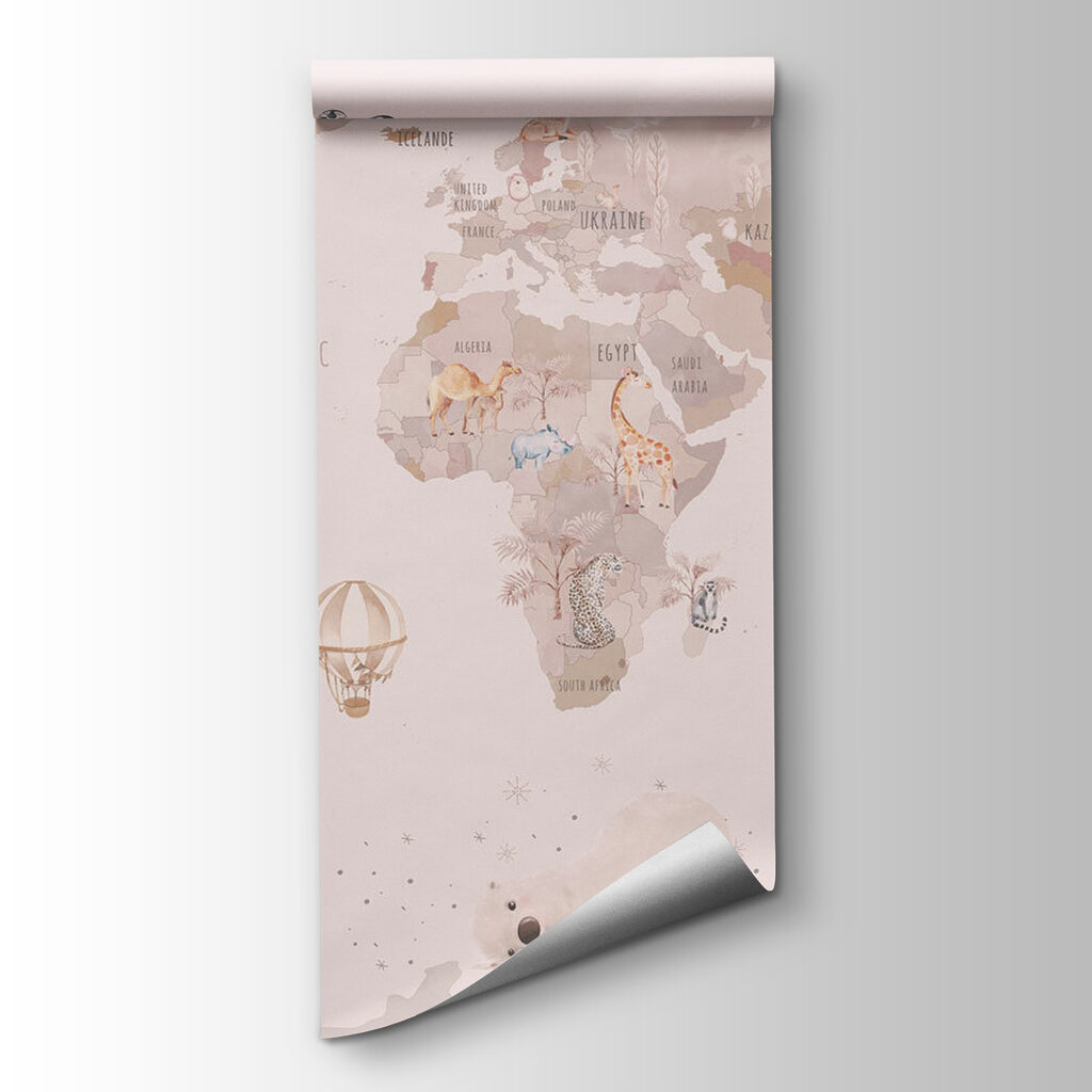 Map of the world with animals and birds Map of the world with animals and birds