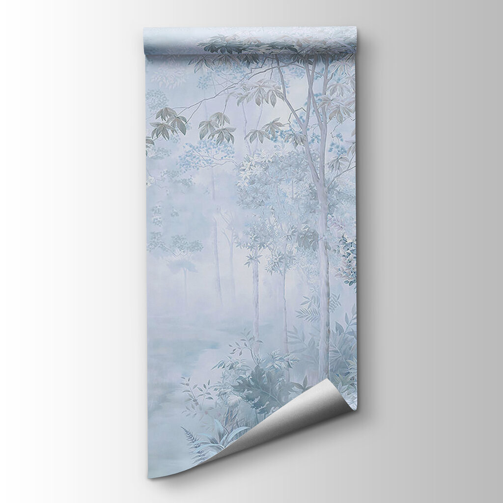 Foggy forest with trees and plants Foggy forest with trees and plants