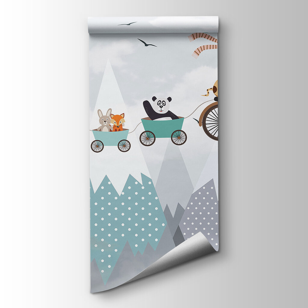 Giraffe riding a bicycle with a train and animals Giraffe riding a bicycle with a train and animals