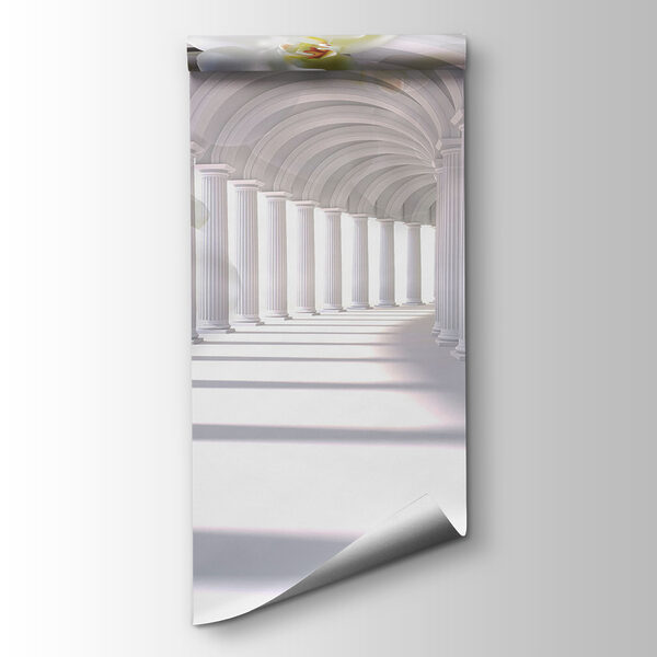 White columns and flowers in a hallway White columns and flowers in a hallway