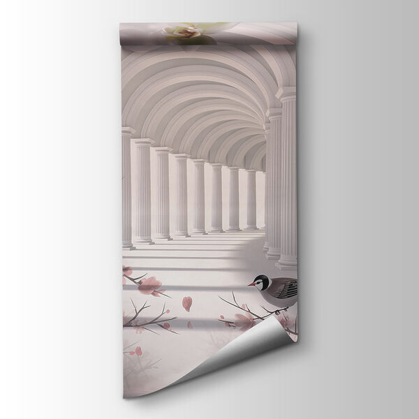White archway with white columns and birds White archway with white columns and birds