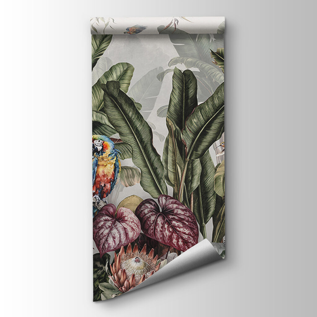 Wallpaper with tropical plants and birds Wallpaper with tropical plants and birds