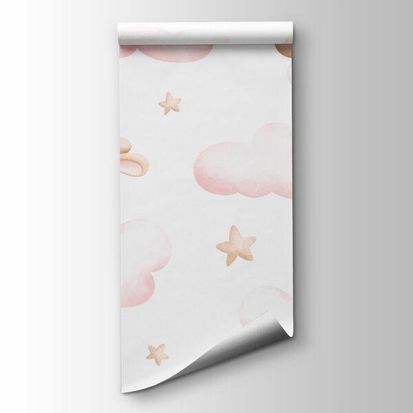 Group of pink clouds and a bunny holding balloons Group of pink clouds and a bunny holding balloons