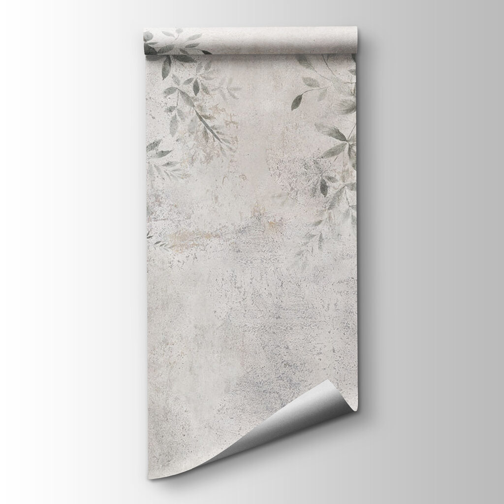 White wall with leaves and flowers White wall with leaves and flowers