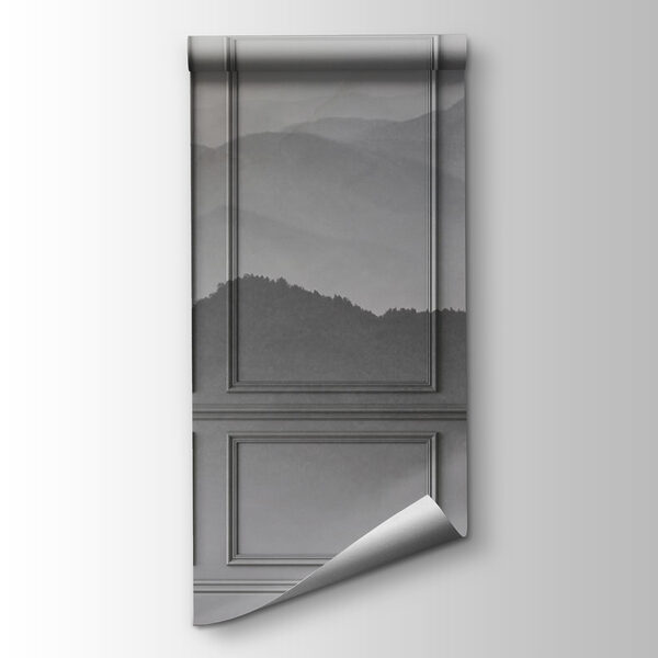 Wall with a picture of mountains and birds