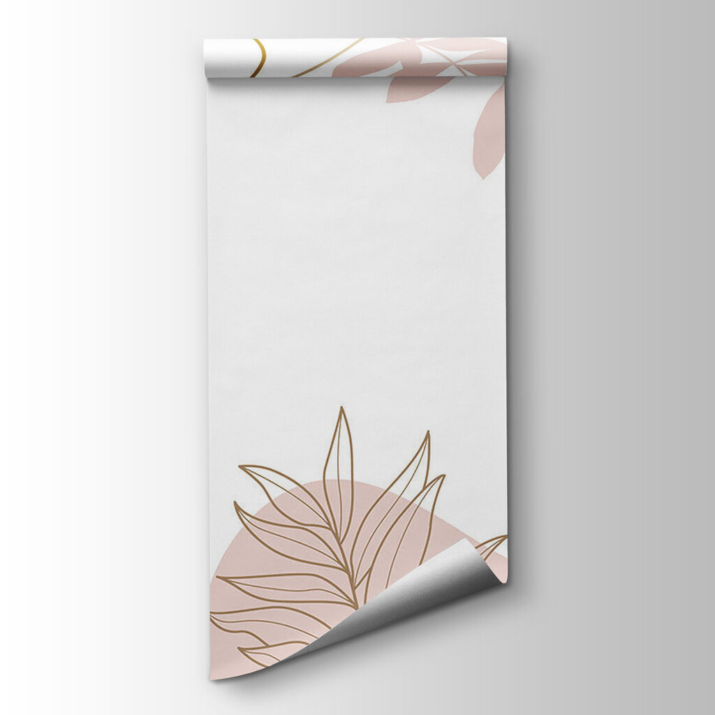 White background with pink and blue and purple shapes and leaves