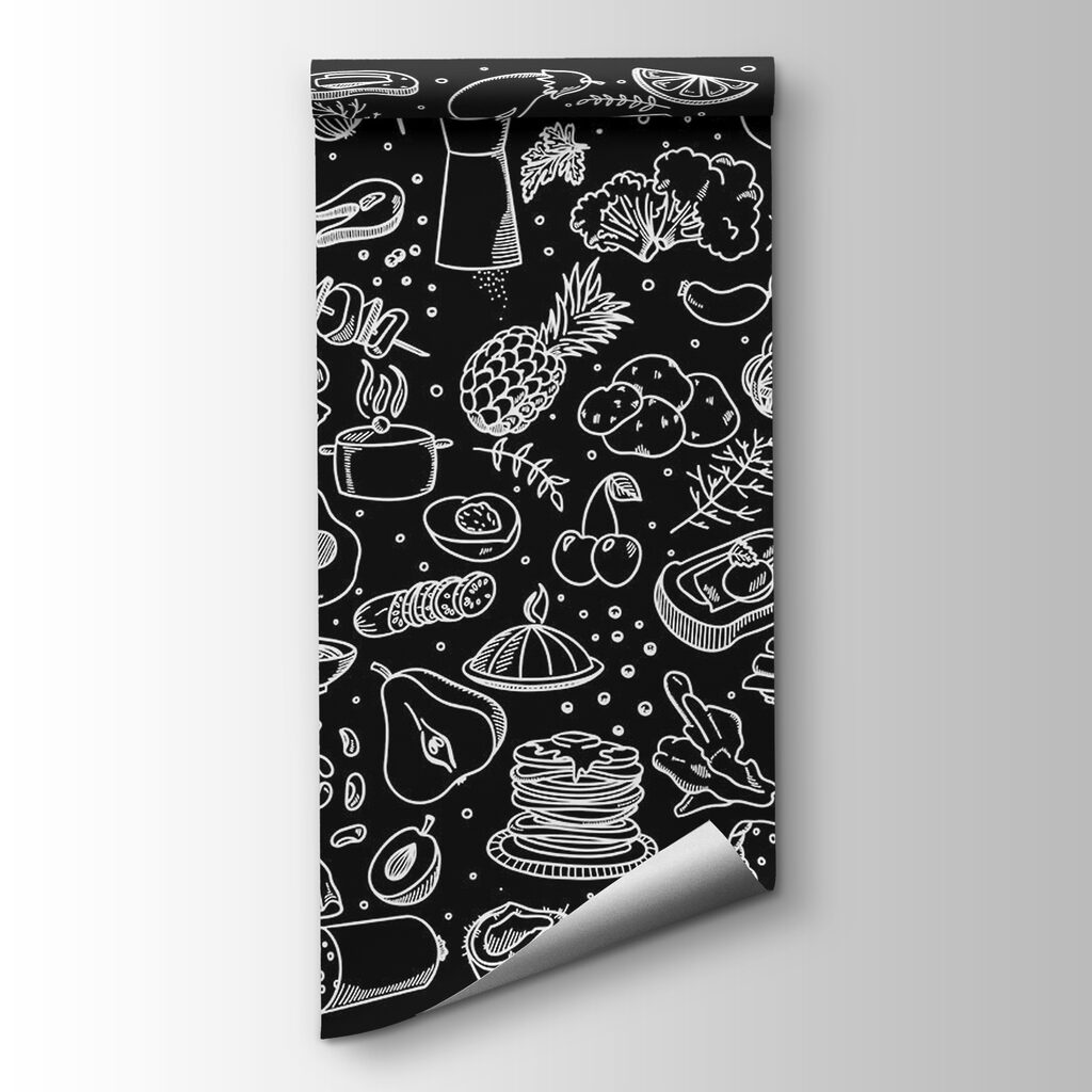 A black and white drawing of food