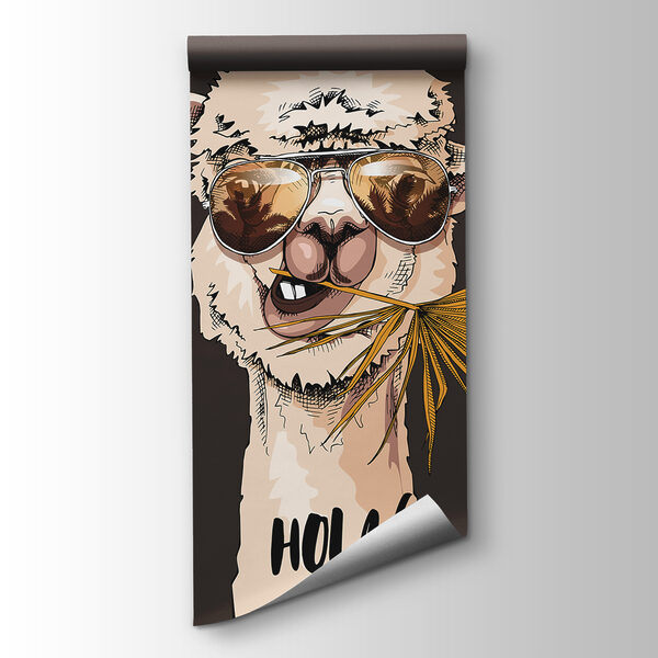 A llama wearing sunglasses and eating a leaf