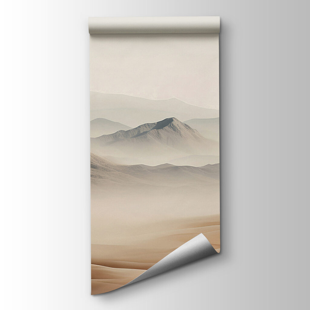 A desert landscape with hills and fog A desert landscape with hills and fog