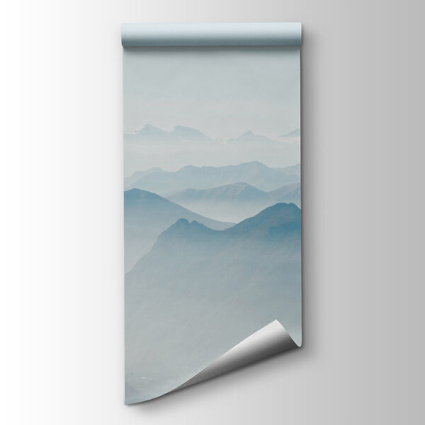 A mountain range with fog