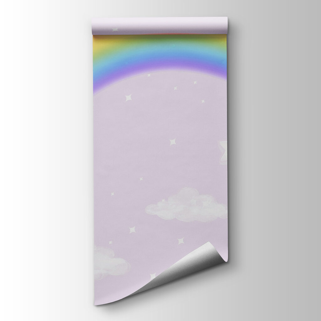 A rainbow and clouds in the sky