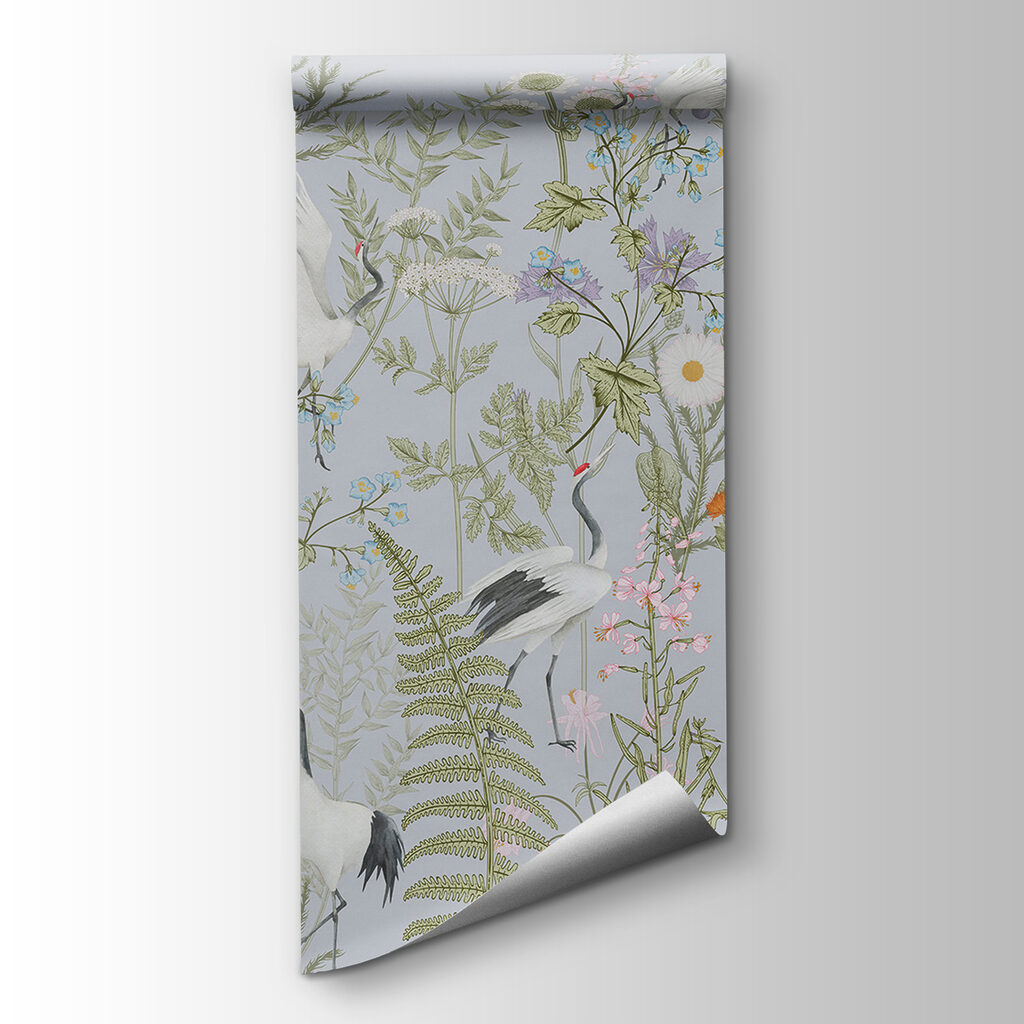 A wallpaper with birds and flowers