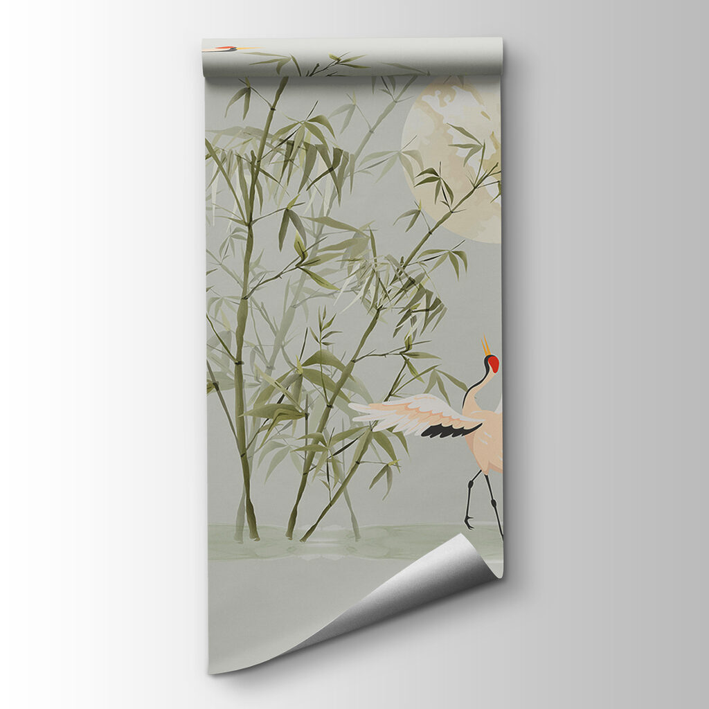 A wallpaper with birds and bamboo A wallpaper with birds and bamboo