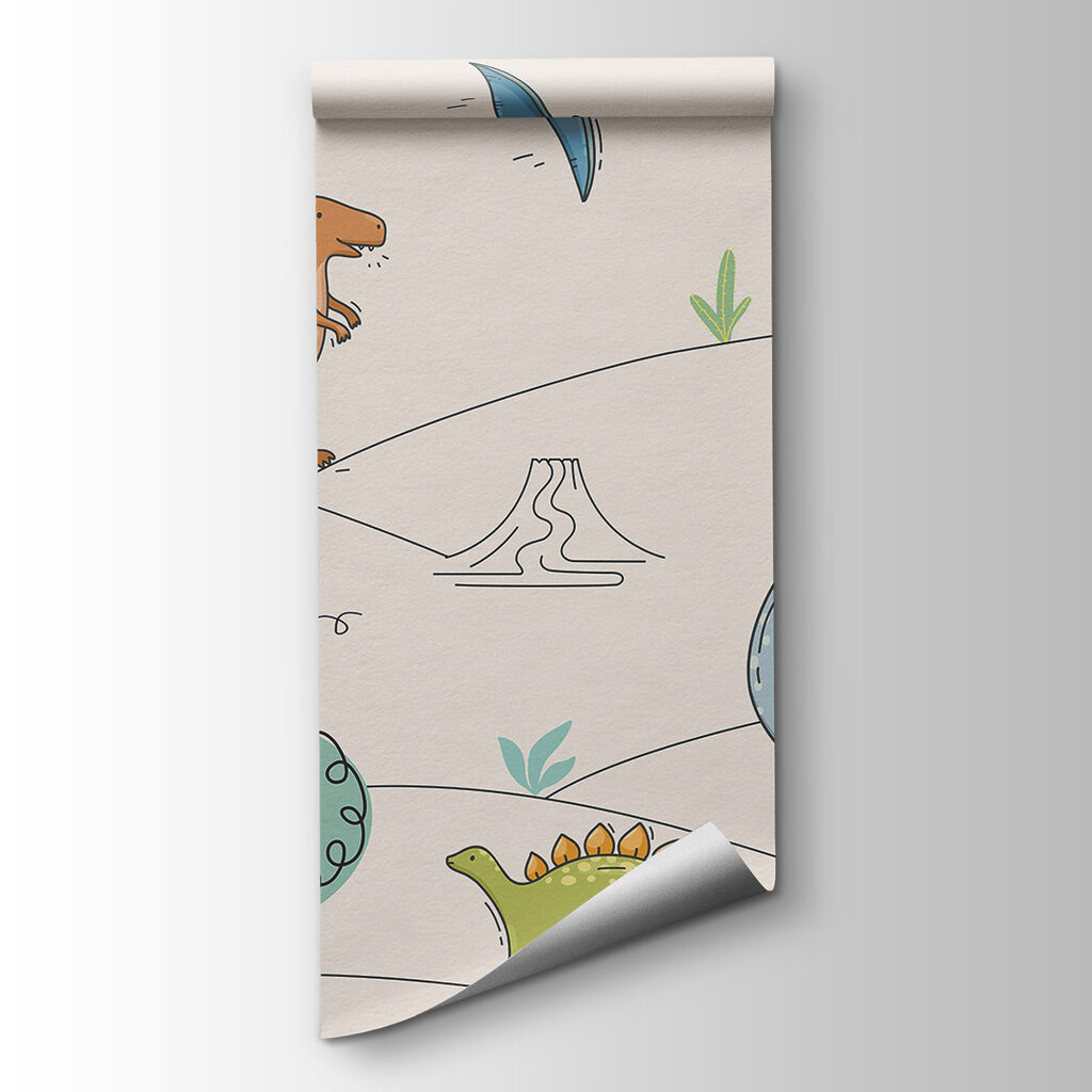 A drawing of dinosaurs and mountains A drawing of dinosaurs and mountains