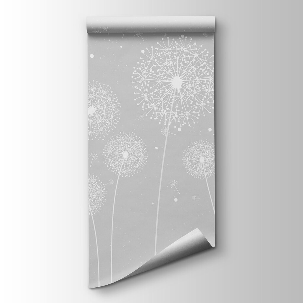 A white dandelions on a grey background A white dandelions on a grey background