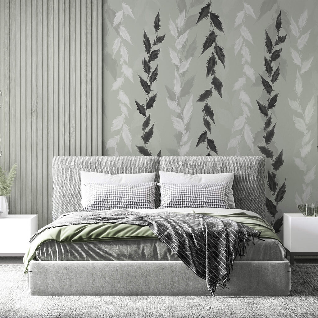 Zwart-witte bladeren op een grijze achtergrond