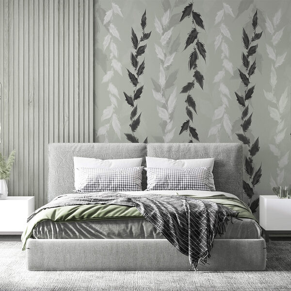 Zwart-witte bladeren op een grijze achtergrond