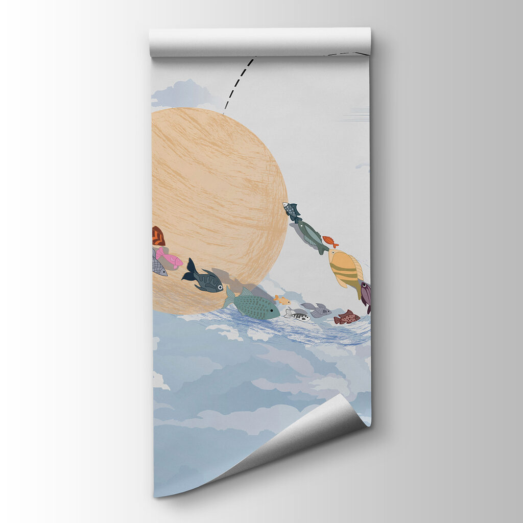 Cartoon of a planet with fish in it Cartoon of a planet with fish in it