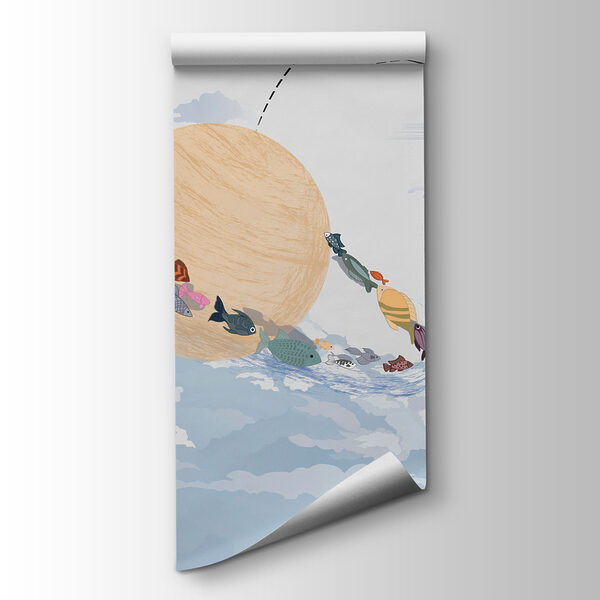 Cartoon of a planet with fish in it Cartoon of a planet with fish in it