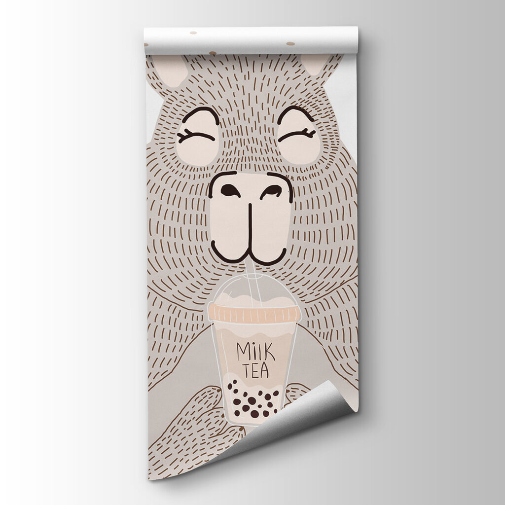 Cartoon of a bear holding a bubble tea Cartoon of a bear holding a bubble tea