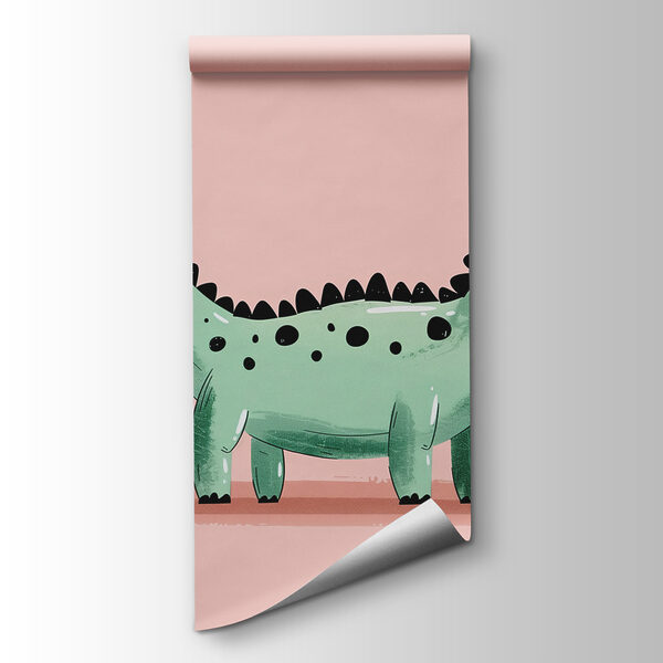 Cartoon dinosaur with plants and leaves